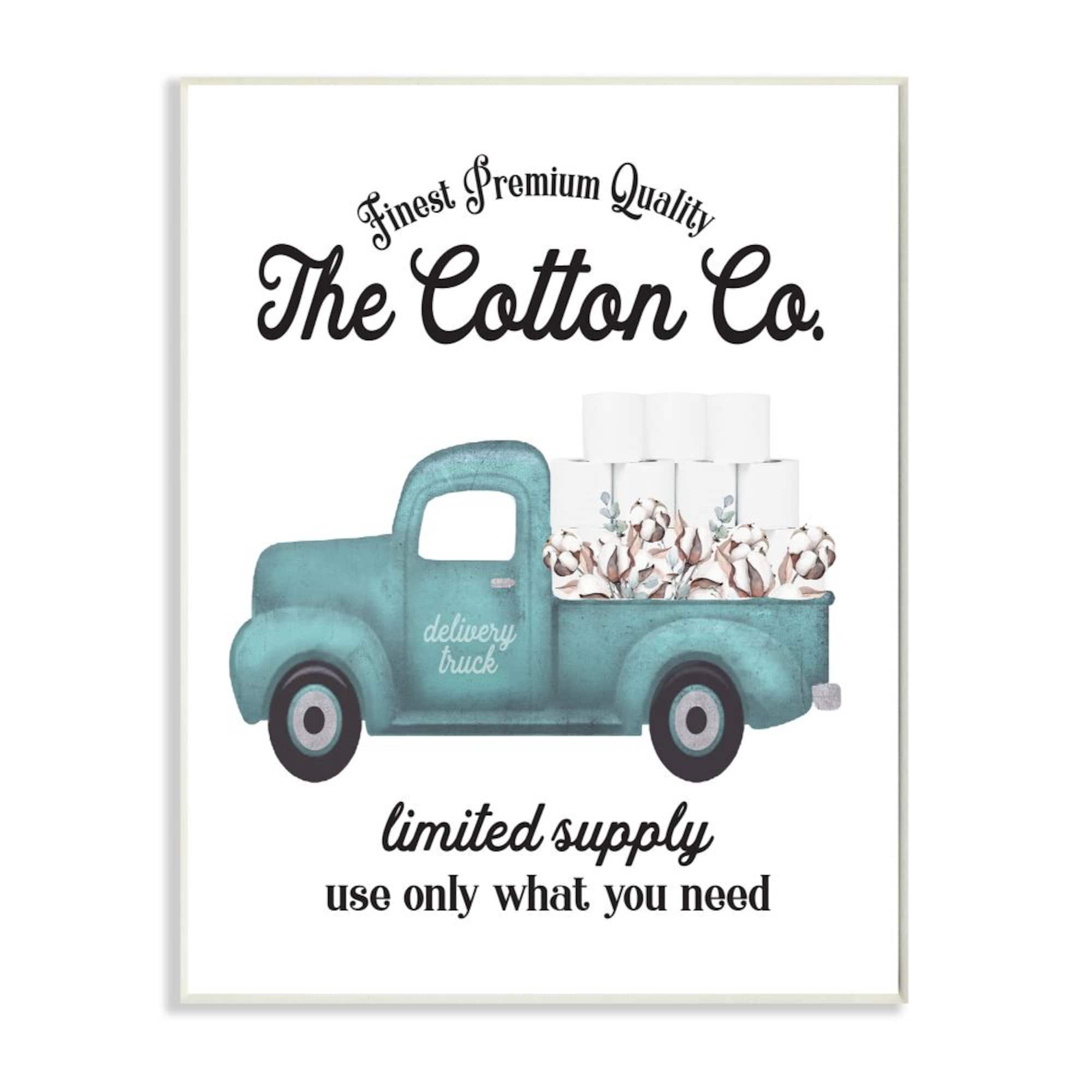 Stupell Industries Toilet Paper Family Bathroom Sign Premium Cotton Truck Wood Wall Plaque